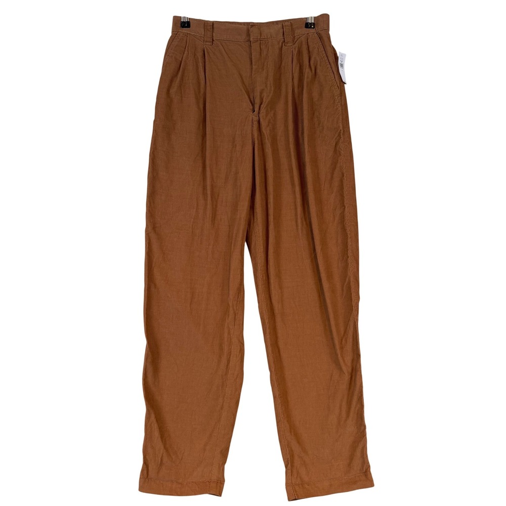 NWT Gap Women Camel Brown Corduroy Pleated High Waist Straight‎ Leg Pants Size 4